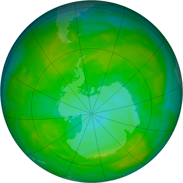 Antarctic ozone map for 29 December 1991